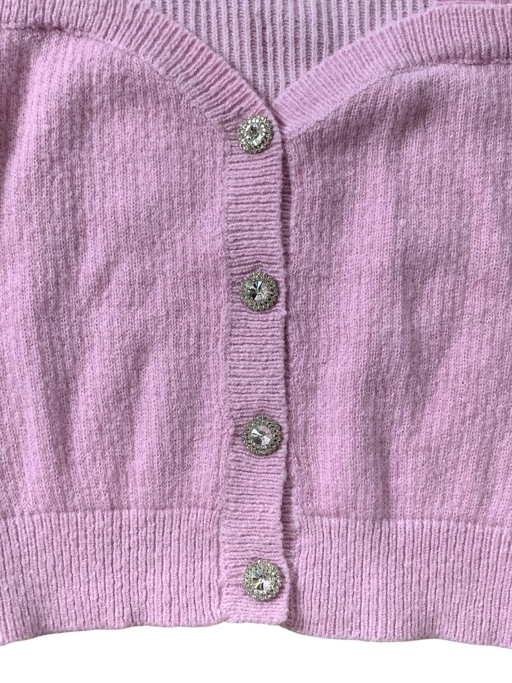 ASTR Pink Puff Sleeve Cardigan Jeweled Buttons Coquette Cottagecore Top S - Picture 4 of 5